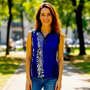 JoFit Women's Blue and Black Sleeveless Blouse